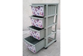 Resim abnturk 4 Çekmece Tekerlekli Büyükboy Komidin Sebzelik Kelebek Desen Yüksekliği 93CM 43X38 Plastik Dolap Raf 