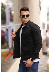 Resim Haki Renk Çıt Çıt Düğmeli Çift Cep Kot Gömlek Siyah 