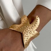 Resim 1 adet Vintage ilhamlı abartılı denizyıldızı bileziği - cesur açık manşet tasarımı, çinko alaşımı, plaj tatilleri ve partiler için ideal - şık kadın modası takı, tatil aksesuarı | Kalın manşet bileziği | Dokulu bitiş 