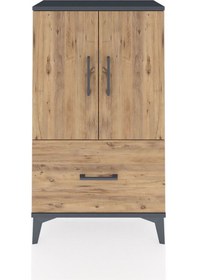 Resim Arges Komodin 2 Raflı Tek Çekmeceli 2 Kapaklı 60x30x106 Antrasit-çam Antrasit 