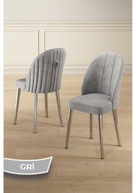 Resim Canisa Pem Serisi 90x160 Lak Panel Antrasit İroni Krom Ayak Masa Takımı 6 Gri Sandalye Antrasit İroni Masa Gri Sandalye 