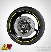 Resim Qjmoto Yazılı Neon Sarı Jant Şeridi Redlinegrafik 