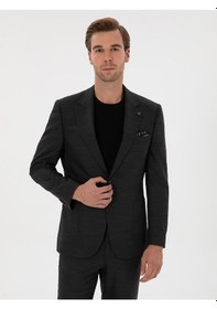 Resim Cacharel Antrasit Slim Fit Mikro Desenli Mono Yaka Yün Karışımlı Takım Elbise Gri 