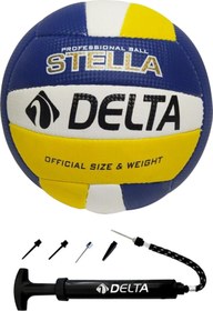 Resim Delta Stella Özel El Dikişli 5 Numara Voleybol Topu + Çok Fonksiyonlu Top Şişirme Pompası Seti 