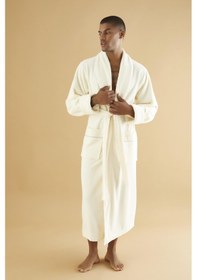 Resim Uzun Şalyaka Triga Bambu Cotton Erkek Bornoz Krem 