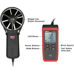 Resim Ut363S Mini Rüzgar Hızı Ölçer Anemometre 