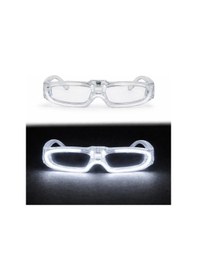 Resim Beyaz Led Işıklı Parti Gözlüğü 3 Modlu Glow & Gece Eğlence Gözlüğü Açık Ahşap 