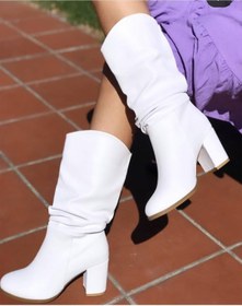 Resim asmi shoes Kadın Azra Beyaz Cilt Körüklü Çizme 