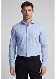 Resim Bisse Mavi Regular Fit Pamuk Cepsiz Uzun İtalyan Yaka Gömlek Bsgmczg25565 D35 