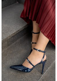 Resim Rodeo Rugan Çift Toka Detaylı Bilek Bağlı Kadın Topuklu Ayakkabı Lacivert Rugan 