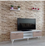 Resim Mobilya Sepeti (Ms10) Tv Ünitesi Dolabı,Raflı,Beyaz-Ceviz 
