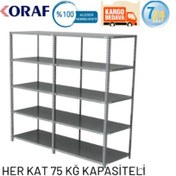 Resim Mekoraf 43 X 93 2 Metre 5 Katlı 2 Ünite Raf Sistemi Gri 