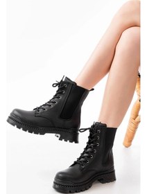 Resim 2051-298 Siyah Luna Düz Topuklu Bağcıklı Lastikli Günlük Kadın Bot Çok Renkli 