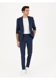 Resim Cacharel Lacivert Slim Fit Yün Keten Karışımlı Takım Elbise 