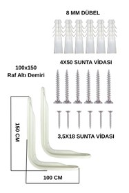 Resim HkTeknik Raf Altı Ayak Tutucu L Demiri 100x150 Beyaz Montaj Aparatı (2 Adet) 