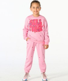 Resim Kalp Desenli Girl Power Eşofman Takım Pembe 