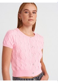 Resim Dilvin 60980 Bisiklet Yaka Dokulu Düğmeli Triko Hırka-pembe Pembe 