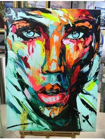 Resim Boya Kabartmalı Renkli Kız Kanvas Tablo 