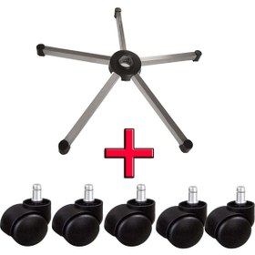 Resim Türksit Ofis Koltuğu Yedek Parça Çekme Metalik Gri Boyalı Ayak 70'Lik+5'Li Tekerlek Seti 