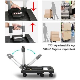 Resim Katlanır Tekerlekli Seyahat El Arabası Portatif Taşıyıcı 300 Kg Kapasiteli Ağır Yük Taşıma Arabası 
