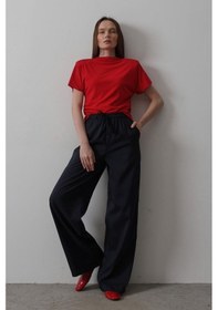 Resim Tanla Butik Beli Lastikli Bol Paça Pantolon - Lacivert Lacivert 