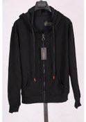Resim Siyah Kapüşonlu Fermuarlı Pamuk Spor Sweatshirt 