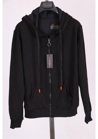 Resim Siyah Kapüşonlu Fermuarlı Pamuk Spor Sweatshirt 