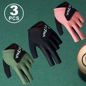 Resim 3 Adet Solak Profesyonel Snooker & Bilardo - Yarım Parmak Kaymaz Tutuş, Esnek Nefes Alabilen Cırt Cırt Kapatma, Pembe/Siyah/Gri (Uyumlu Bilardo İstekleri) - Erkek ve Kadın Oyuncular İçin Unisex Bilardo Aksesuarları 