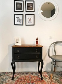 Resim Wooding Masif 2 Çekmeceli Siyah Ceviz Komodin - Mini Konsol 