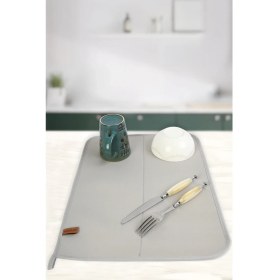 Resim Hamur Basic Bulasik Kurutma Mati Kurulama Bezi Kurutma Örtüsü Tezgah Üstü Gri 