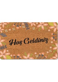 Resim Hoş Geldiniz Yazılır Temalı Kedili Dekoratif Dış Kapı Önü Ve Iç Mekan Paspası Haki 