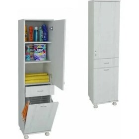 Resim Evistro Lake Çok Amaçlı Banyo Boy Dolabı Çamaşır Sepetli 