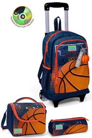 Resim Coral High Kids Turuncu Lacivert Basketbol Desenli Üç Bölmeli Çekçekli 3'lü Çanta Seti SET0123966 