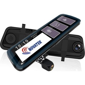 Resim Novatek NT910 10 inç Dokunmatik 2.5D Kavisli IPS Tam Ekran 128GB Kart Destekli Stream Media Sürgülü Slim Tip Dikiz Aynalı Araç Kamerası 