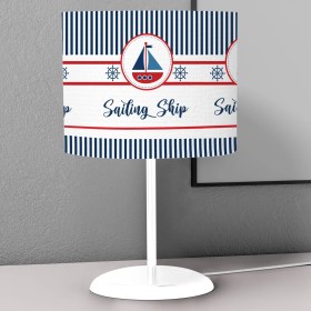 Resim instababyrooms Mavi Kırmızı Gemi Desenli Çocuk Odası Dijital Baskılı Çocuk Odası Masaüstü Abajur Avize 