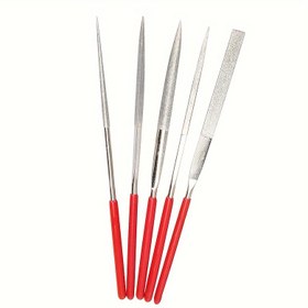 Resim 5 adet/10 adet Elmas Mini İğne Dosya Seti, 140mm/5.5in, Seramik, Ahşap, Takı Parlatma, Oymacılık ve Küçük Projeler için Hassas Zanaat Dosyaları, Kırmızı Saplı Pratik Rasp Aletleri 