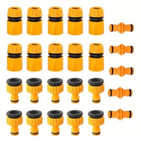 Resim 25 Adet Plastik Hızlı Bağlantı Hortum Adaptörü - 1/2" & 3/4" Musluklar için Dişli Standart, Dayanıklı Sarı ve Siyah Sulama Sistemi Parçaları Bahçe, Çim Bakımı ve Dış Mekan Tesisatı İçin, Bahçe Hortumu Konnektörü, Standart Dişleme, Verimli Bağlantı, Sağlam Yapı, Ev Bahçıvanları 