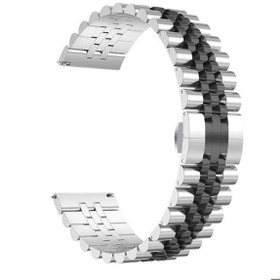 Resim Samsung Galaxy Watch Active 2 44mm 20mm Uyumlu Kordon Paslanmaz Çelik Rolex Metal KRD-36 Kayış Gümüş-Siyah 