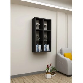 Resim Dekormer Design Kitaplık Siyah Renk Duvar Rafı Ikili Takım 