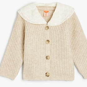 Resim Kız Bebek Basic Triko Hırka Bebe Yaka Düğme Detaylı 