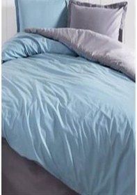 Resim More Home Tek Kişilik Yorgan Kılıfı + Yastık Kılıfı Mavi Antrazit Gri - Mavi 