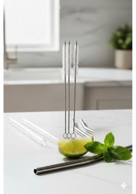 Resim 3 Lü Paslanmaz Çelik Pipet Temizleme Fırçası Seti 