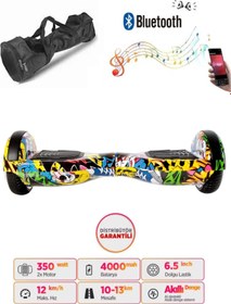 Resim Citymate Elektrikli Kaykay Hoverboard Bluetooth Hoparlörlü 6.5 Inch Grafiti Desenli Çanta Hediye 