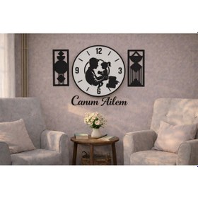 Resim Canım Ailem Temalı Duvar Saati 40 Cm Çiçekler 30 Cm No10043 Çok Renkli 