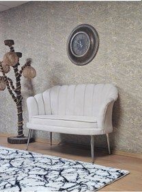 Resim Zafir İkili İstiridye Krom Kaplama Sivriltme Ayak Çay Seti Koltuk İkili Berjer , İkili Berjer Koltuk Krem 