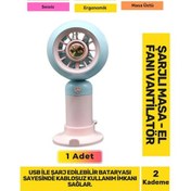 Resim Ultra Sessiz 2 Kademeli Hafif Kablosuz 1200mah Pervaneli Taşınabilir Usb Şarj Masa El Fan Vantilatör 