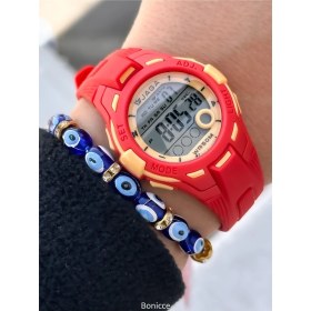 Resim Jaga Marka Havuz Deniz Kullanım Sarı Kırmızı Silikon Kordon Çocuk Kol Saati Bileklik Hediyeli 