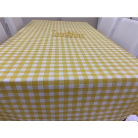 Resim Sıvı Geçirmez Dertsiz Masa Örtüsü Sarı Kareli 
