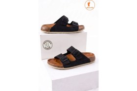 Resim Albishoes Unisex Erkek Tokalı Yumuşak Rahat Taban Deri Görünümlü Günlük Ev Dışarı Erkek Terlik 