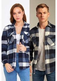 Resim Unisex Mavi Çift Cep Kapaklı Oduncu Gömlek-tekli Fiyat Mavi 